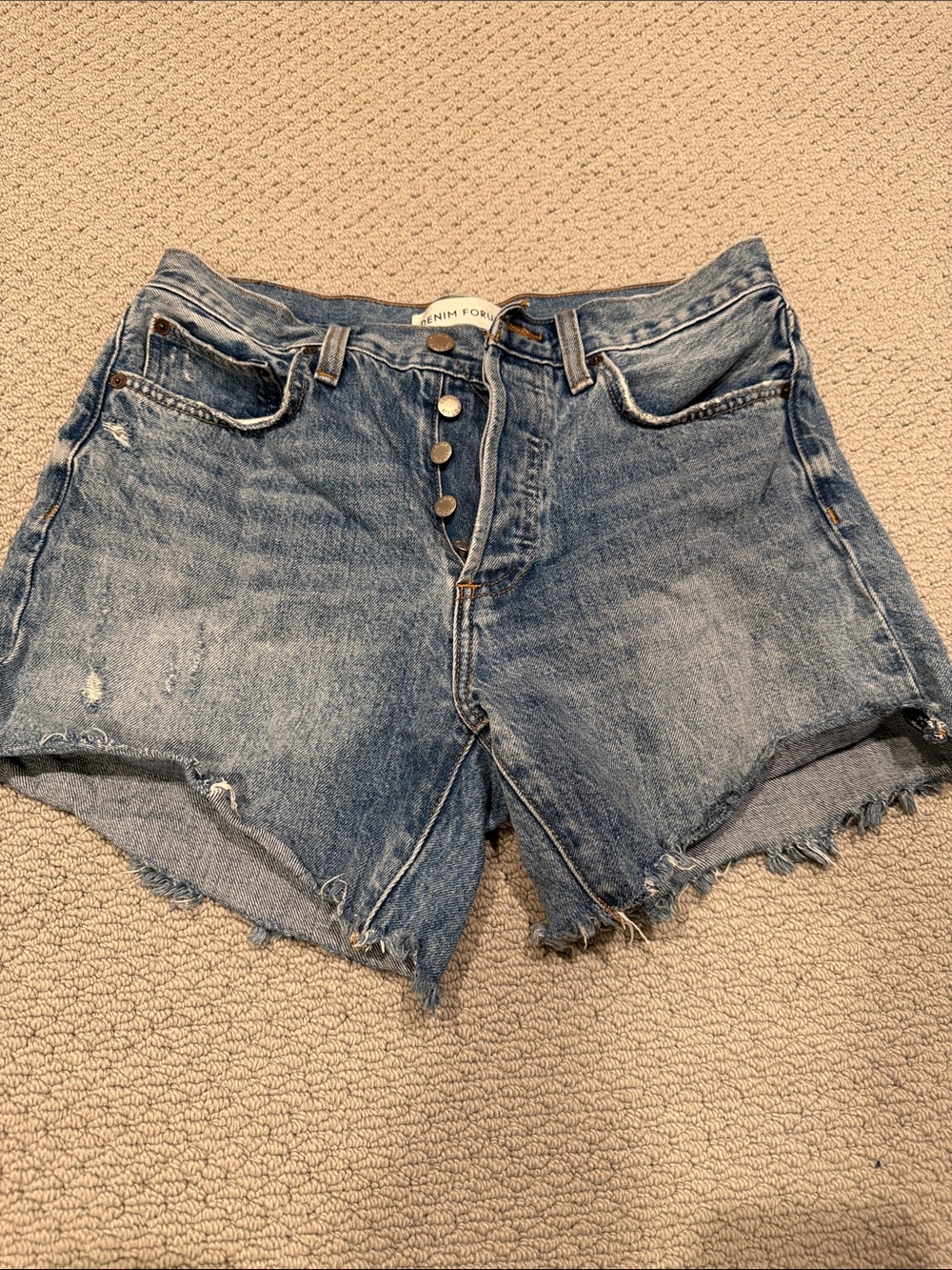 Denim Forum Blue High-Rise Button-Front Frayed Hem Shorts